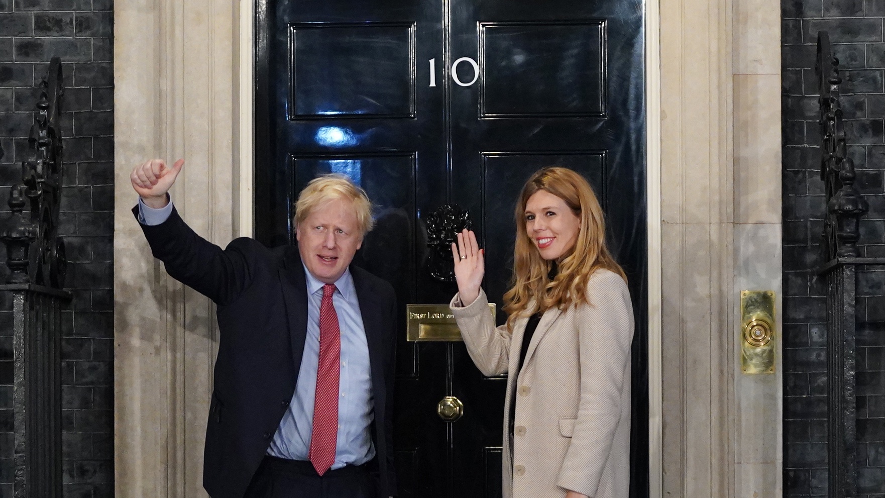 Boris Johnson and his fiancee Carrie Symonds in Downing Street