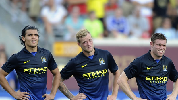 Manchester City players in their new away kit