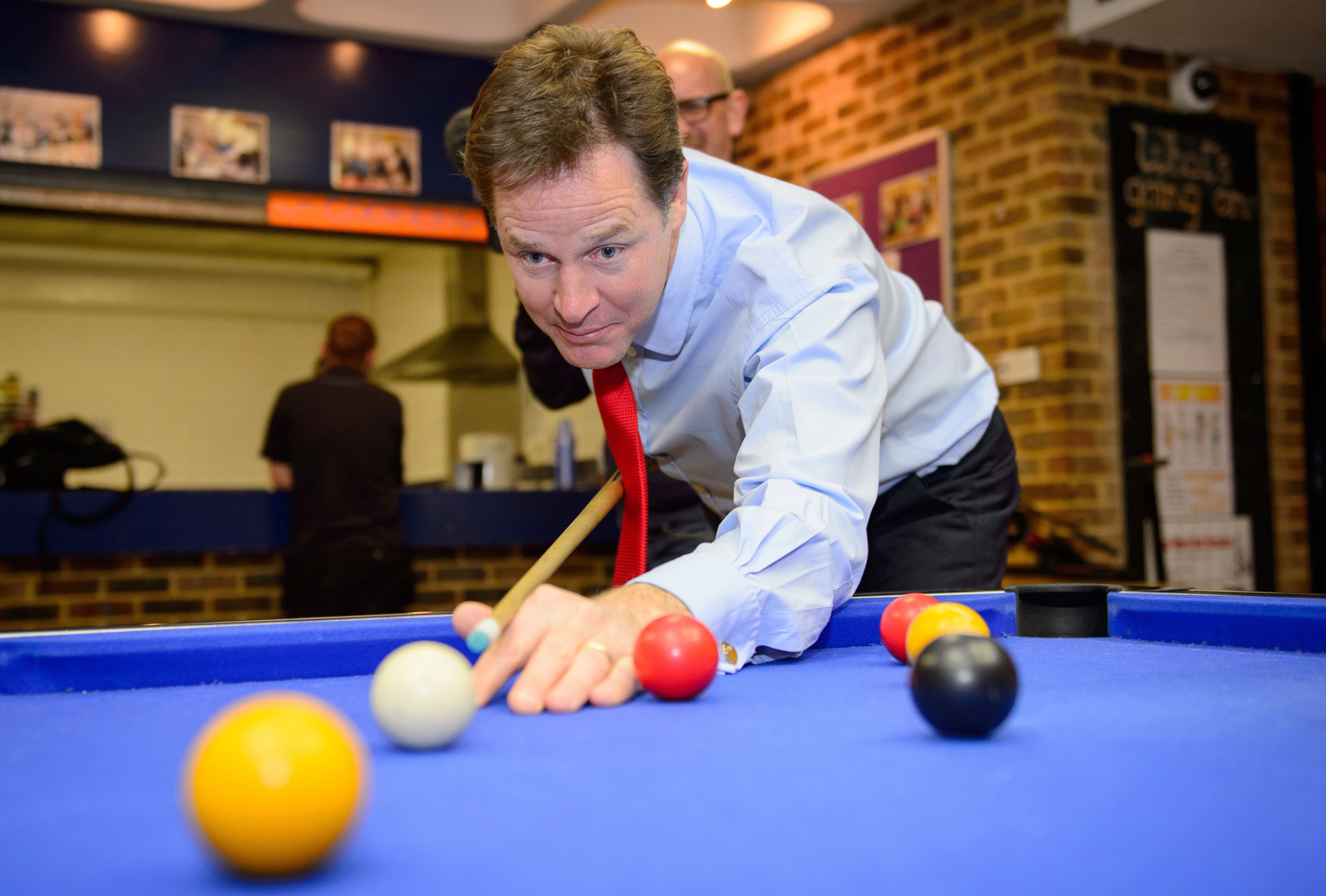 Nick Clegg plays a game of pool 