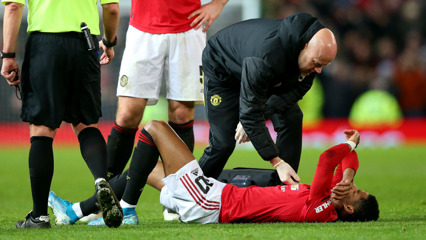 Man Utd and England striker Marcus Rashford was injured in the FA Cup game against Wolves 