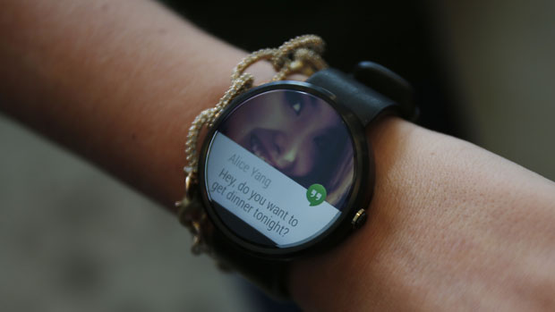 A Motorola Moto 360 watch seen during the Google I/O Developers Conference