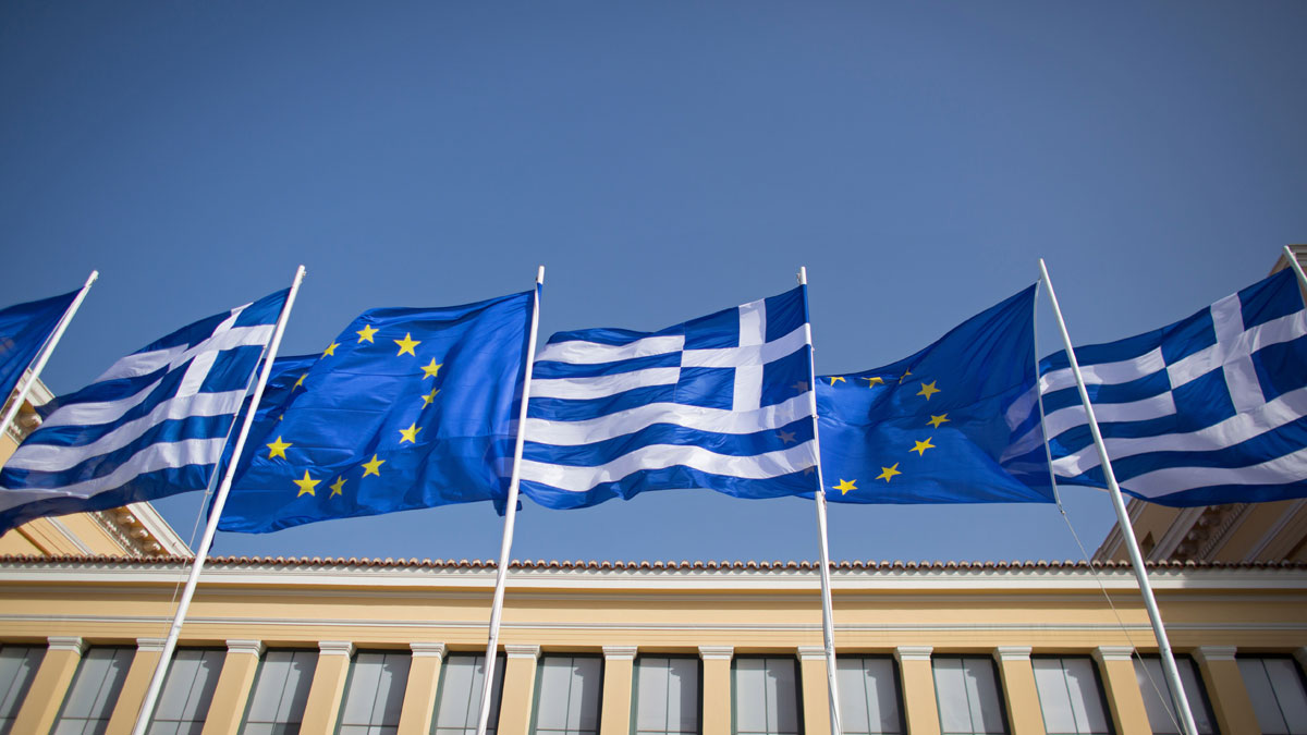 Greek and EU flags