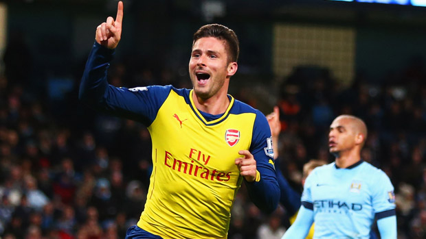 Olivier Giroud of Arsenal celebrates after scoring the second goal during the match between Arsenal and Manchester City