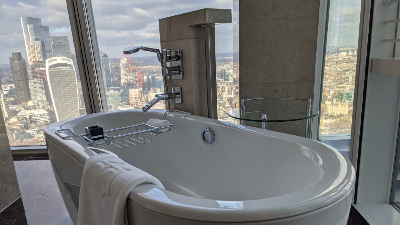 Enjoy the view from the freestanding bathtub