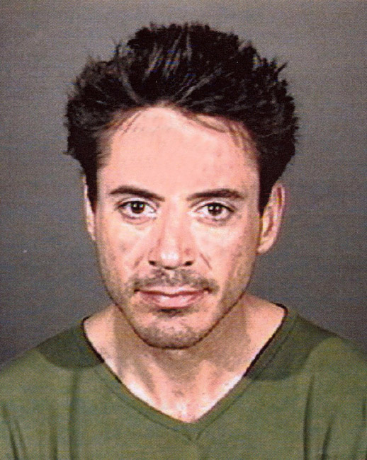 388246 01: A mug shot of actor Robert Downey, Jr. is taken on April 24, 2001 in Culver City, CA. The actor was arrested by officers of the Culver City Police Department for being under the in