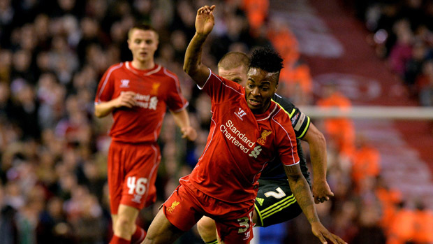 Liverpool&#039;s Raheem Sterling during the English League Cup third round football match between Liverpool and Middlesbrough