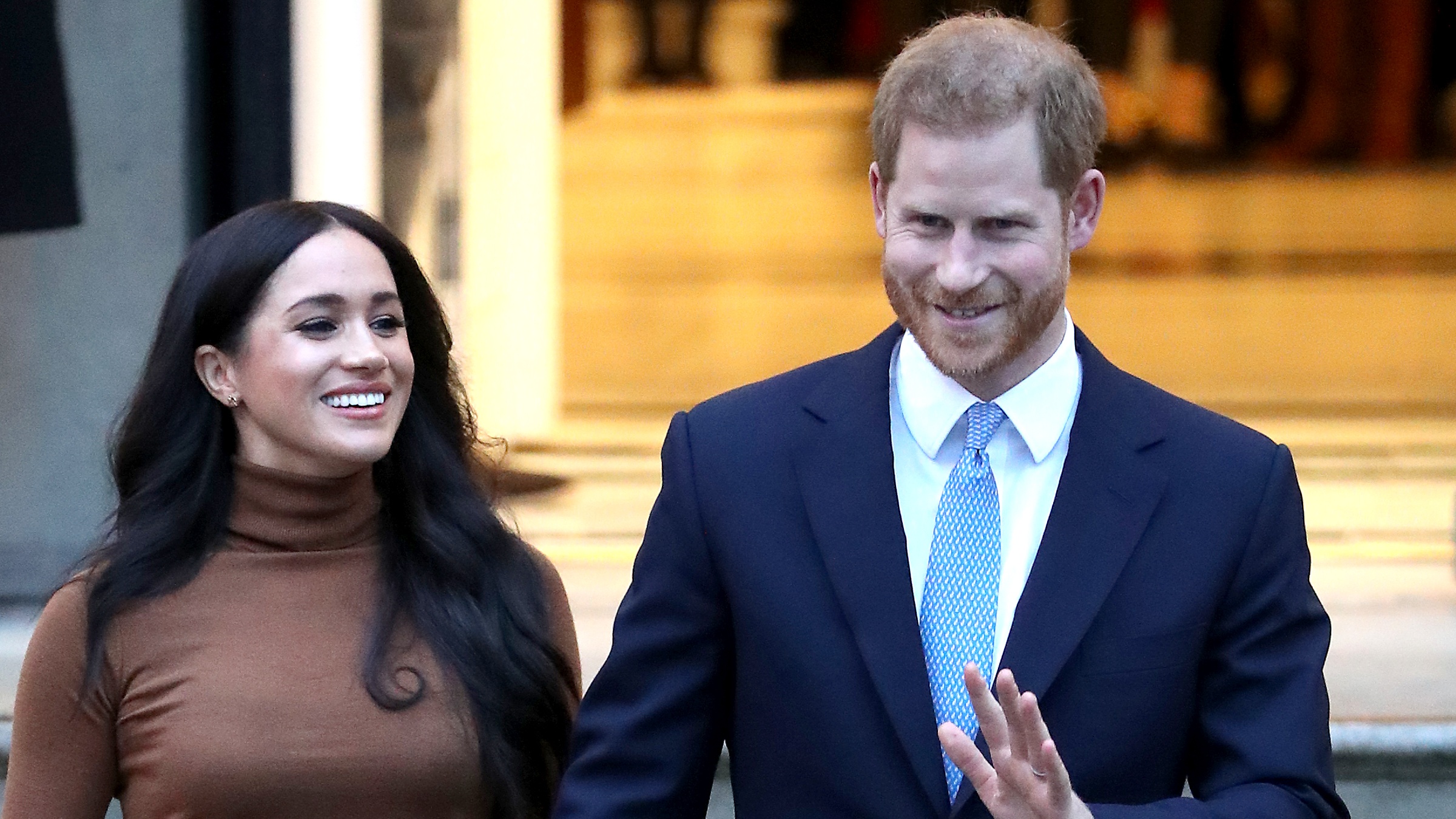 Meghan Markle and Prince Harry on a visit to Canada House, London.