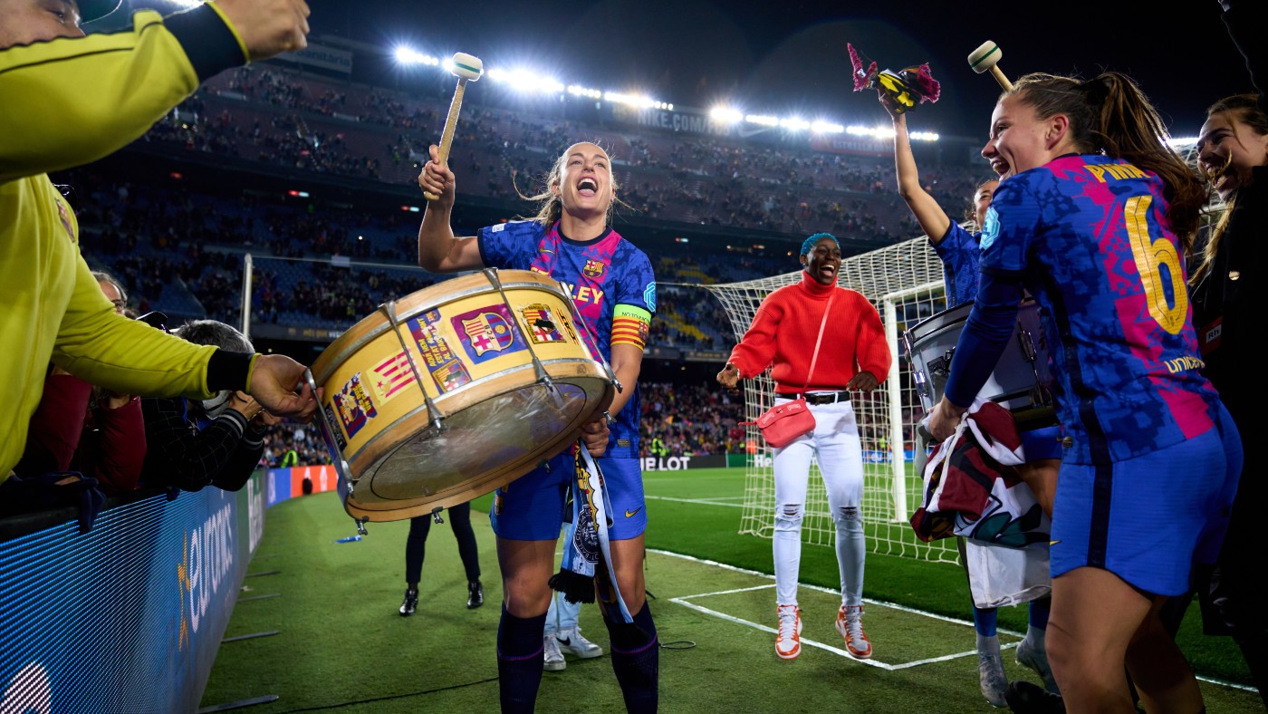 Barcelona’s Alexia Putellas celebrates the victory over Real Madrid