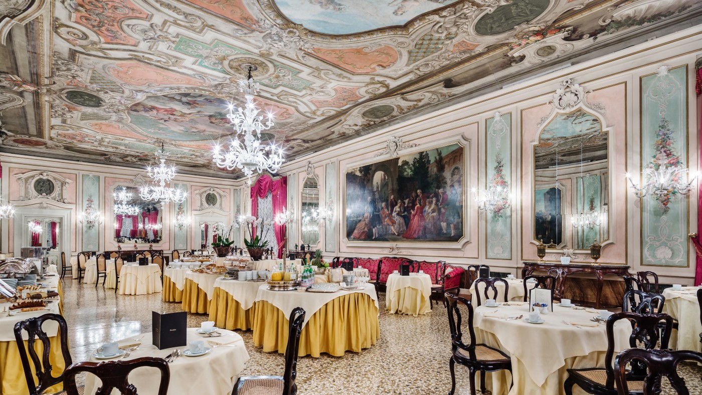 The magnificent Marco Polo Ballroom at the Baglioni Hotel Luna in Venice