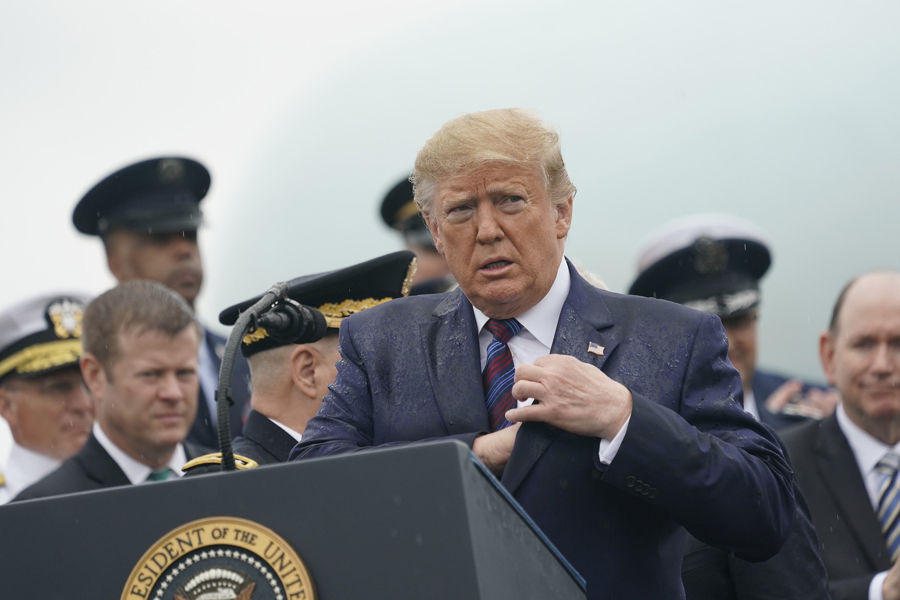 U.S. President Donald Trump prepares to speak during a welcoming ceremony for joint chiefs of staff Chairman Mark Milley at Fort Myer in Arlington, Virginia, U.S., on Monday, Sept. 30, 2019. 