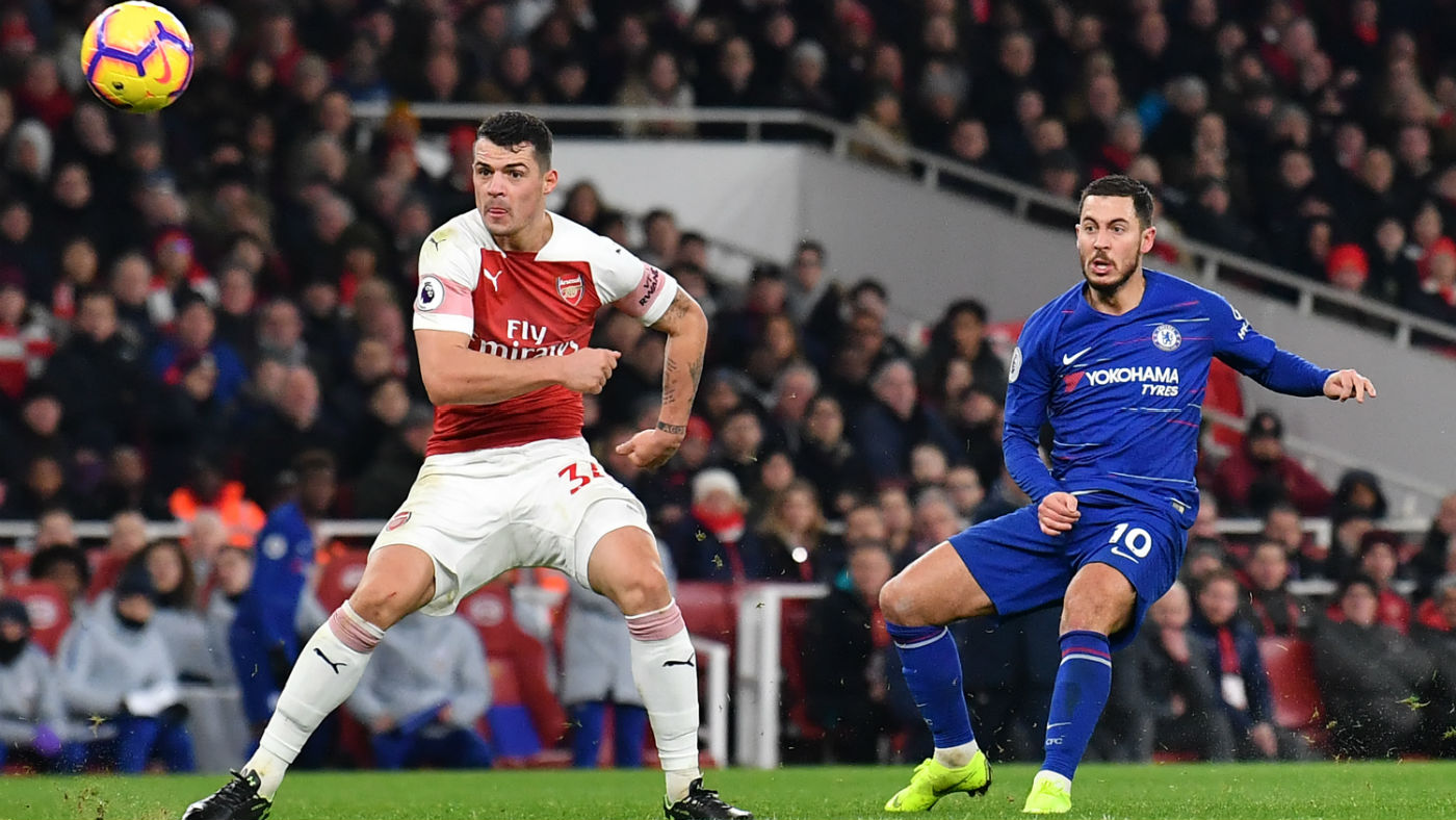 Chelsea forward Eden Hazard in action against Arsenal in the Premier League in January 2019