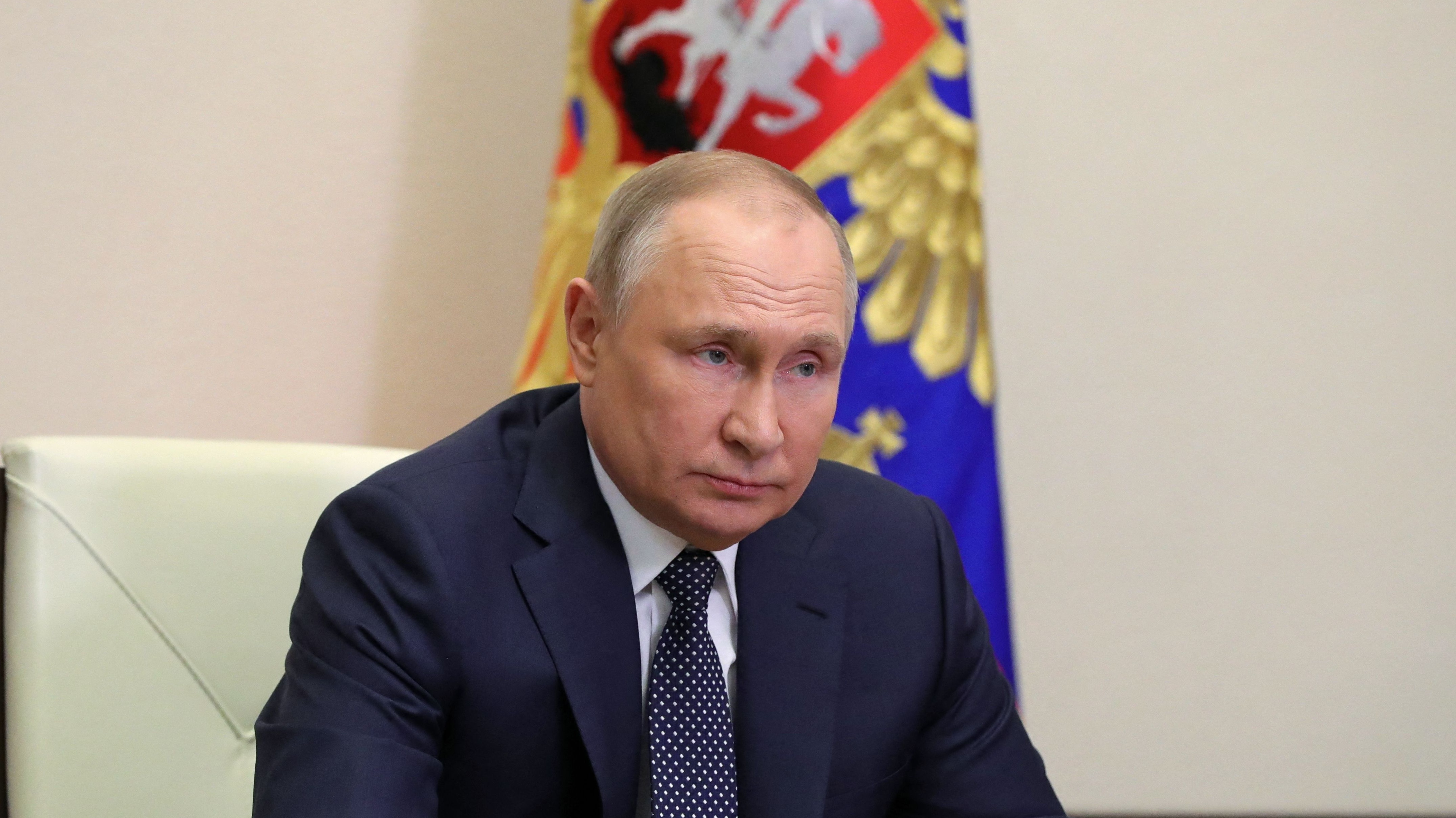 Vladimir Putin during video meetings in the Kremlin
