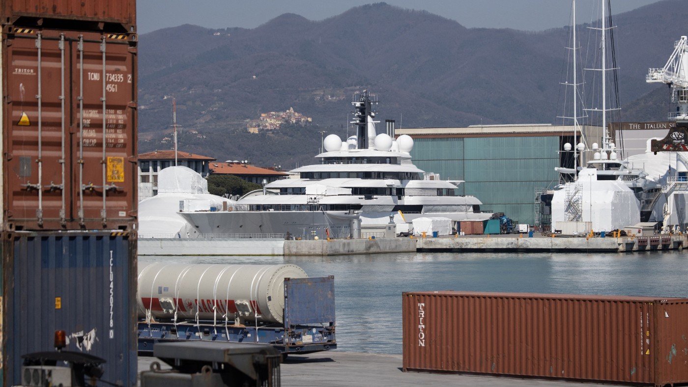 The Scheherazade, docked at the Tuscan port of Marina di Carrara, Tuscany