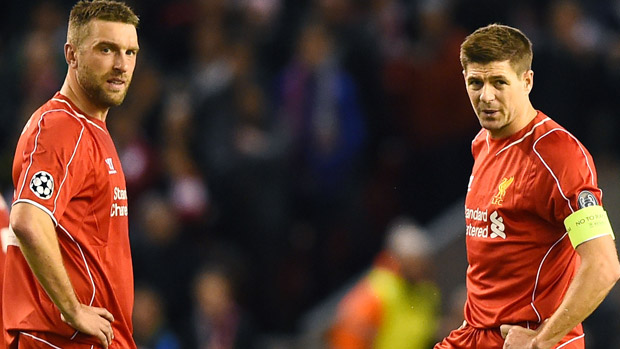 Rickie Lambert and Steven Gerrard look dejected after conceding the opening goal by FC Basel