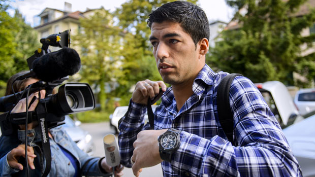  Luis Suarez arrives for his appeal at the Court of Arbitration for Sport in Lausanne 