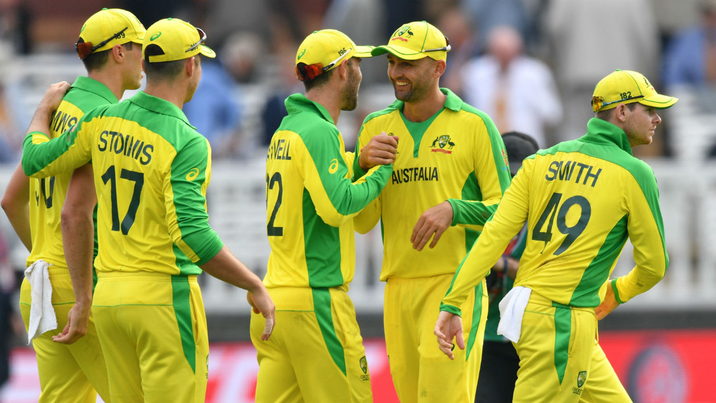 Australia’s Nathan Lyon (second right) celebrates a wicket against England on 25 June 
