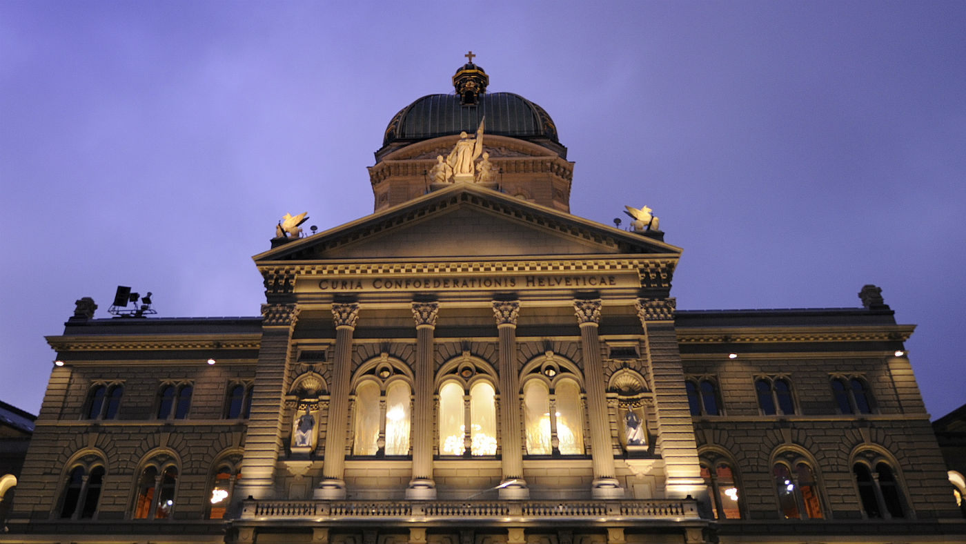 The Swiss Parliament at dusk