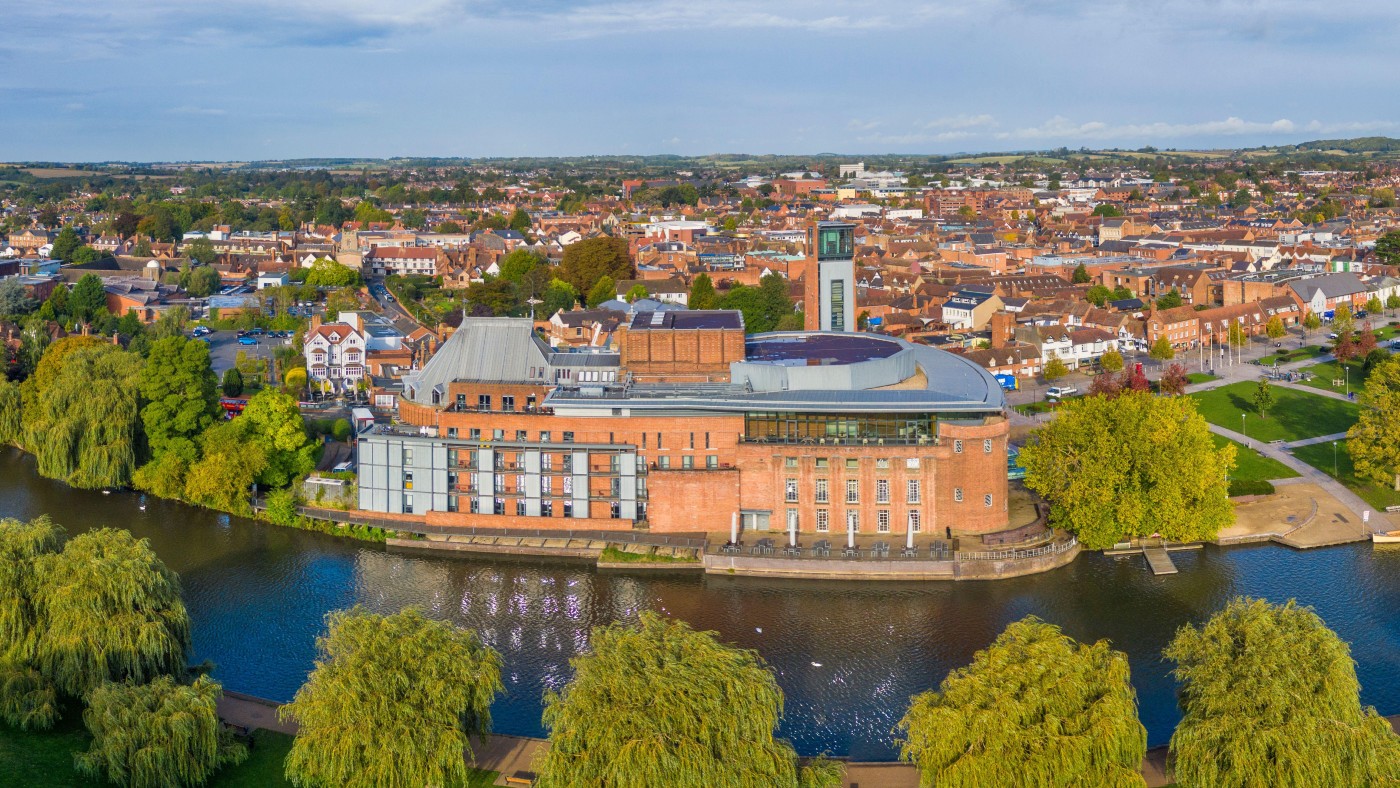 Royal Shakespeare Theater and Swan Theater on the River Avon in Stratford-upon-Avon 