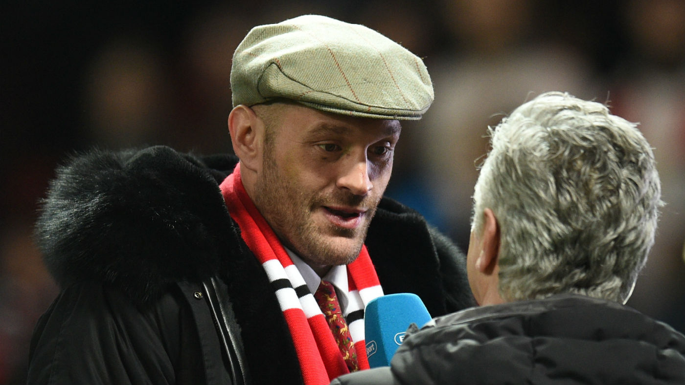 British heavyweight boxer Tyson Fury was interviewed on the pitch at Old Trafford