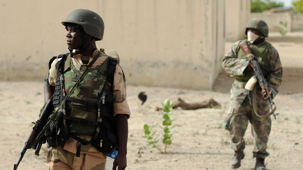 Nigerian soldiers patrol in the north of Borno
