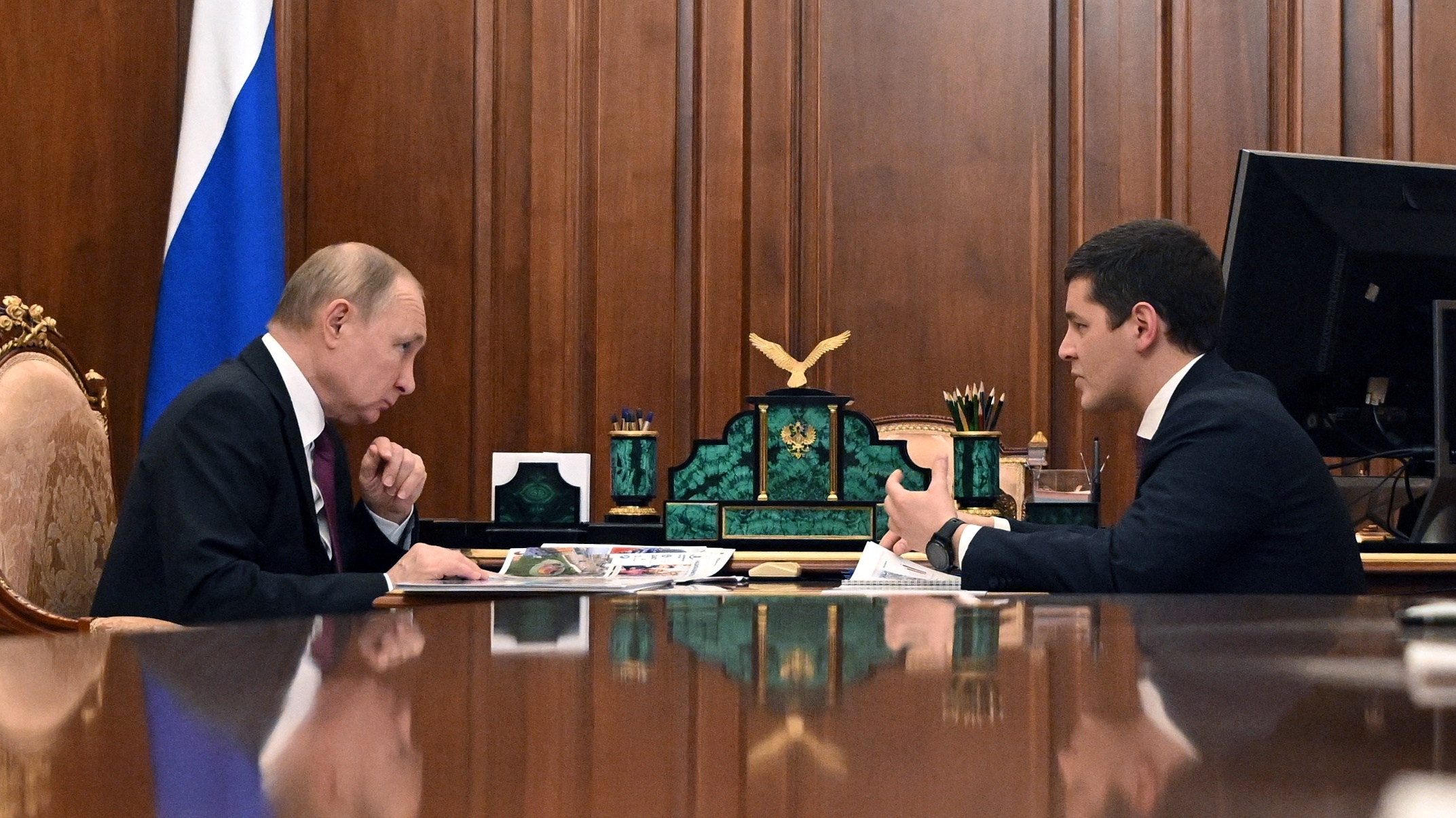 Vladimir Putin meets Yamalo-Nenets governor Dmitry Artyukhov at the Kremlin