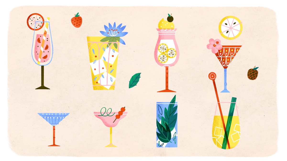 Cocktails around the world, illustration by Sol Linero