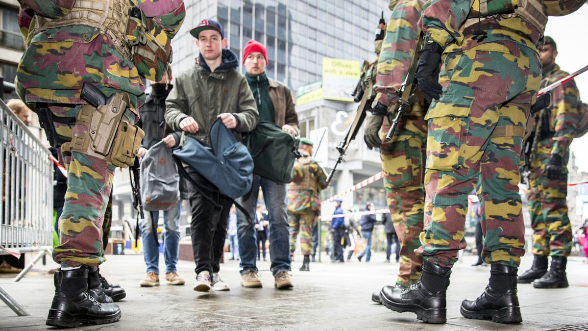 Soldiers patrol the streets of Brussels after the March attacks