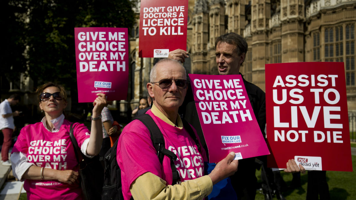 Campaigners protest against the Assisted Dying Bill