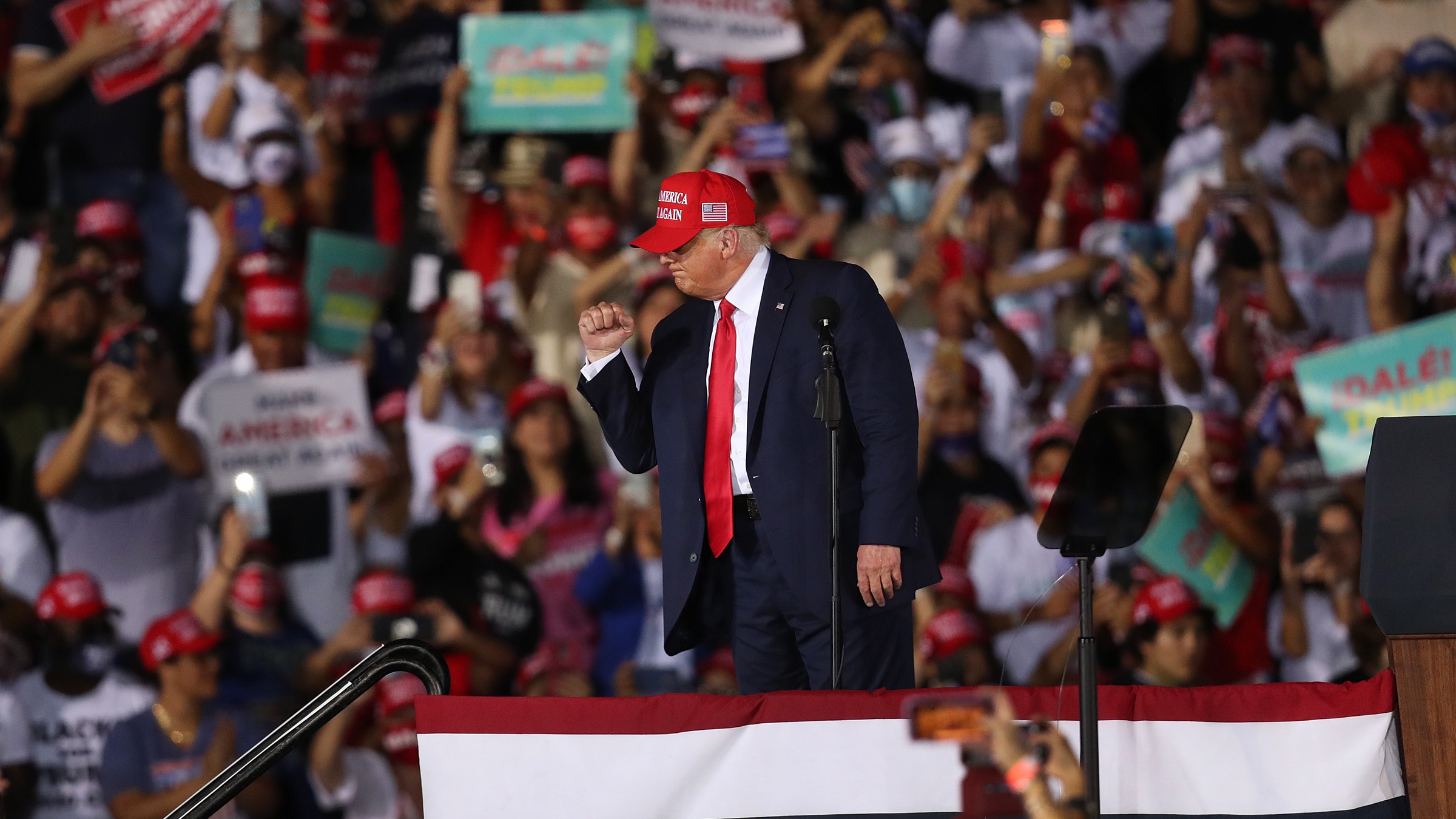 Donald Trump makes a campaign stop in Miami, Florida.