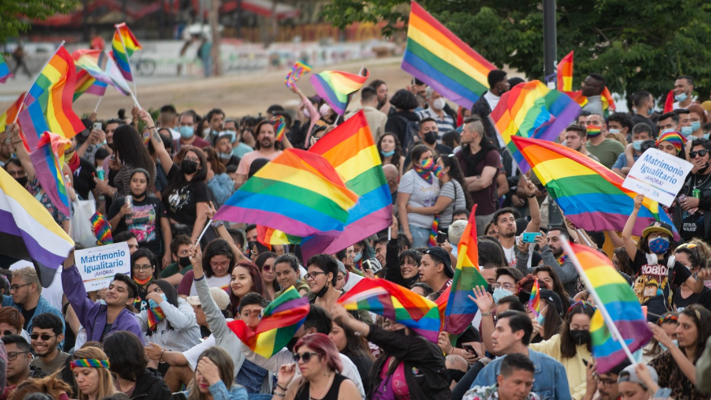 People celebrate after legislation is passed legalising same-sex marriage in Chile