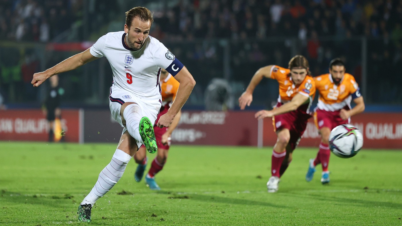 Harry Kane scored four in England’s 10-0 win over San Marino  