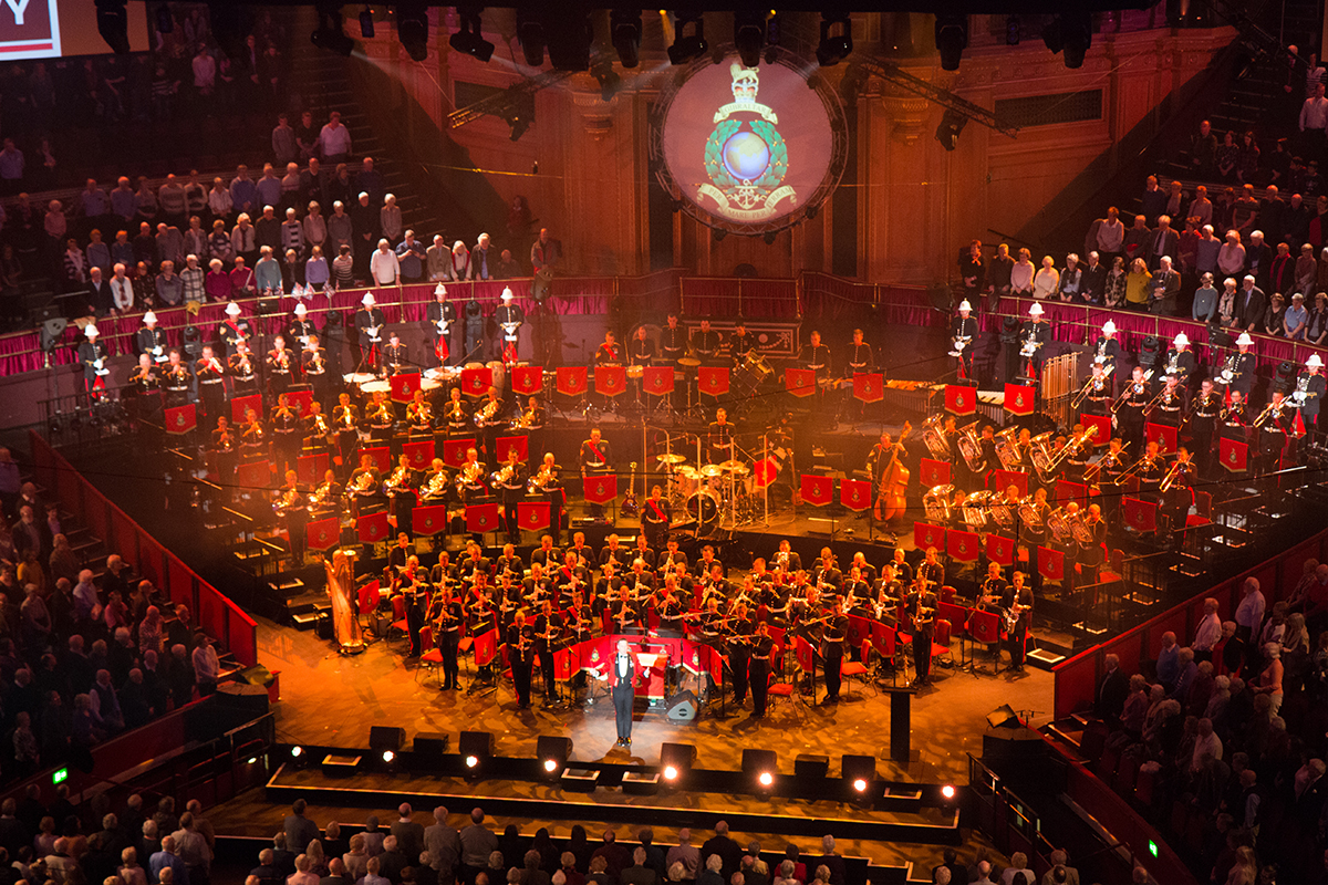 Bands of Her Majesty’s Royal Marines performing at the Royal Albert Hall