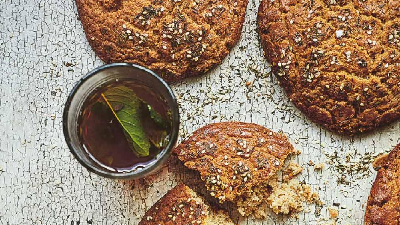 Tahini, za’atar and sesame seed biscuits taken from Baking with Fortitude by Dee Rettali