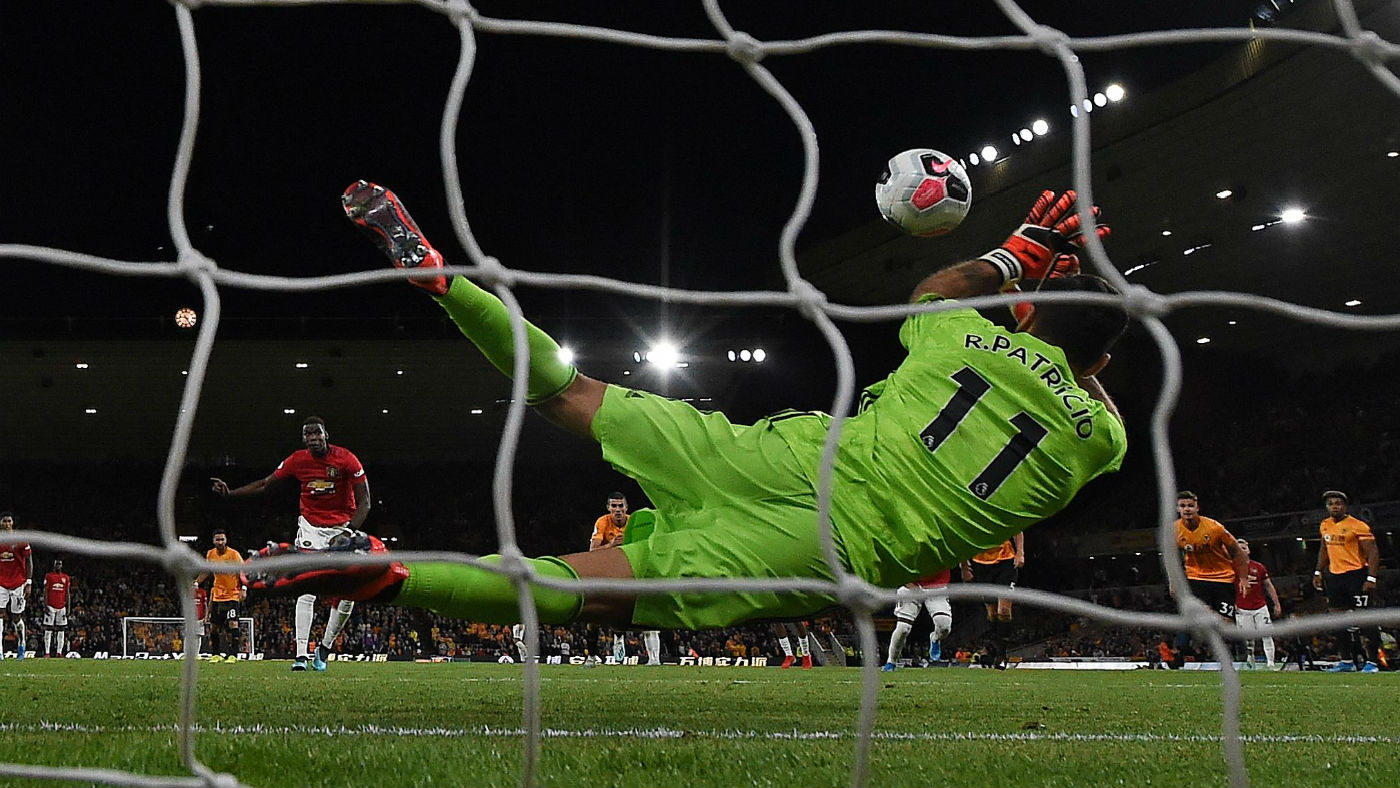Wolves goalkeeper Rui Patricio saved Paul Pogba’s penalty in the draw against Manchester United