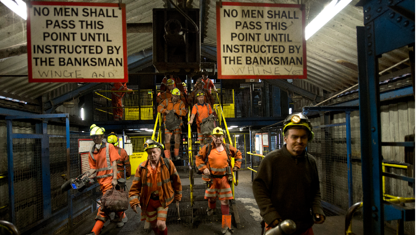Miners pictured after their last shift at Kellingley Colliery, the UK&#039;s last deep coal mine, on 18 December 2015 in Knottingley, England