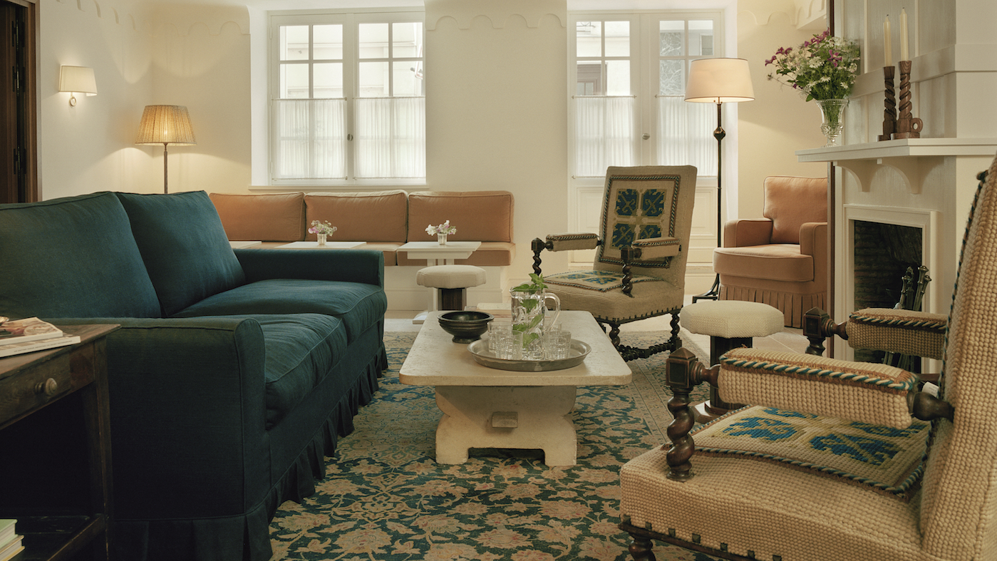 The cozy salon of Château Voltaire sets an arty tone