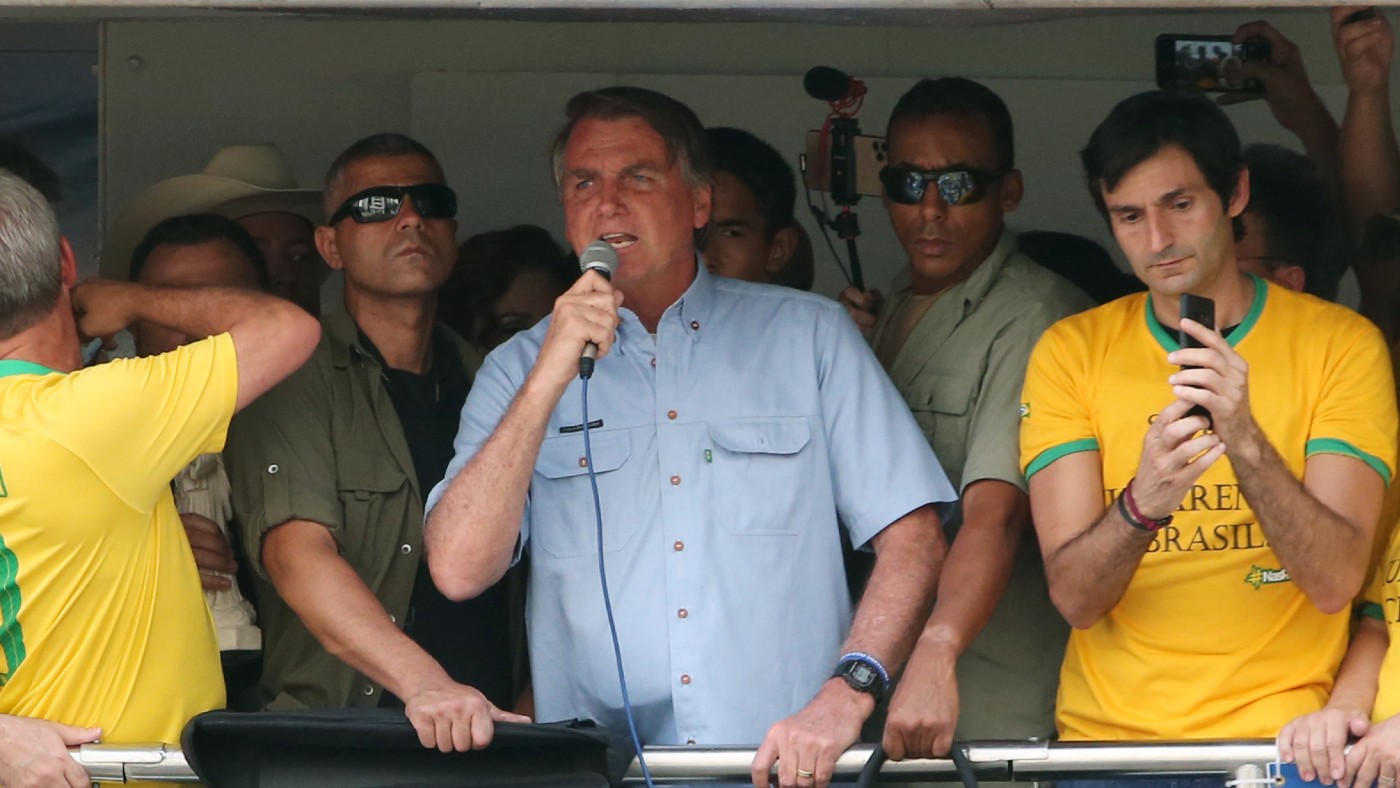 Brazil’s president Jair Bolsonaro speaks to supporters during a demonstration on Brazil&#039;s Independence Day on 7 September 2021 in Sao Paulo, Brazil  