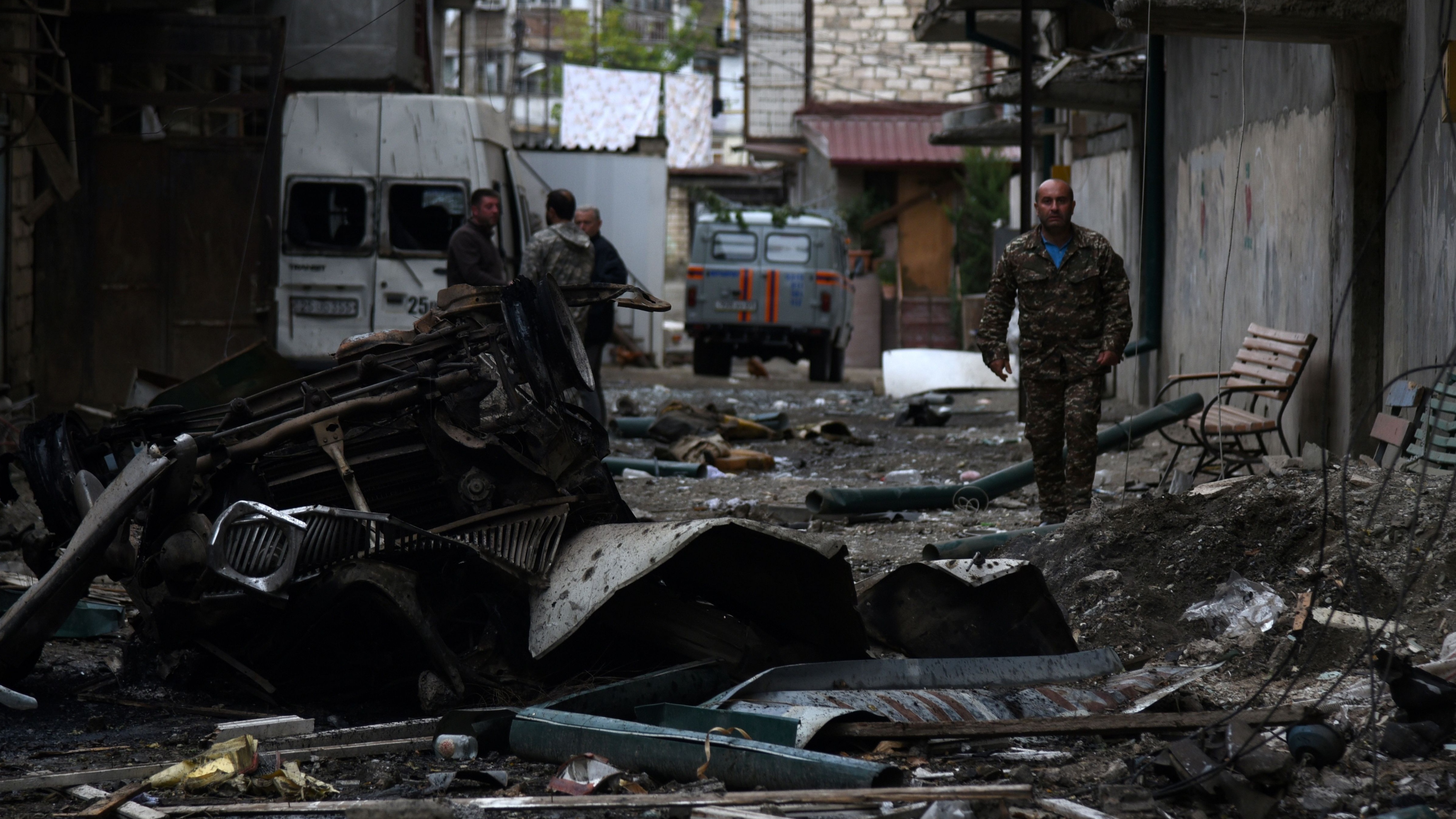 The aftermath of shelling in Stepanakert, Nagorno-Karabakh
