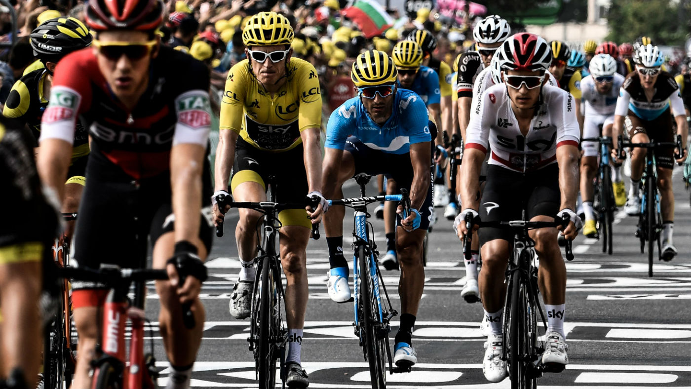 Team Sky’s Geraint Thomas (yellow jersey) rides in the 18th stage of the Tour de France