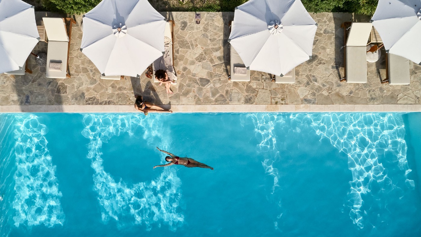 The swimming pool at the Kapsaliana Village hotel in Crete