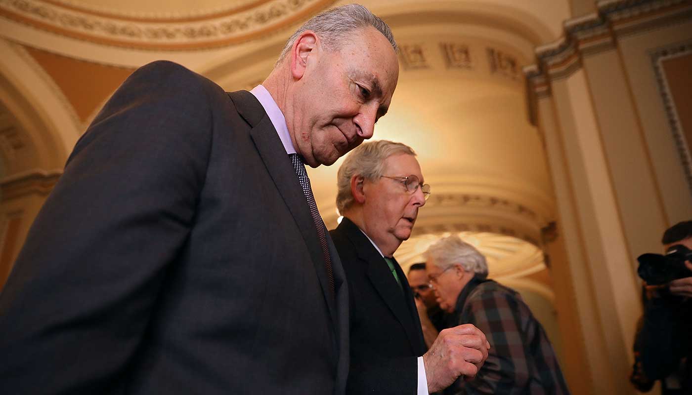 Mitch McConnell and Chuck Schumer together after reaching budget agreement