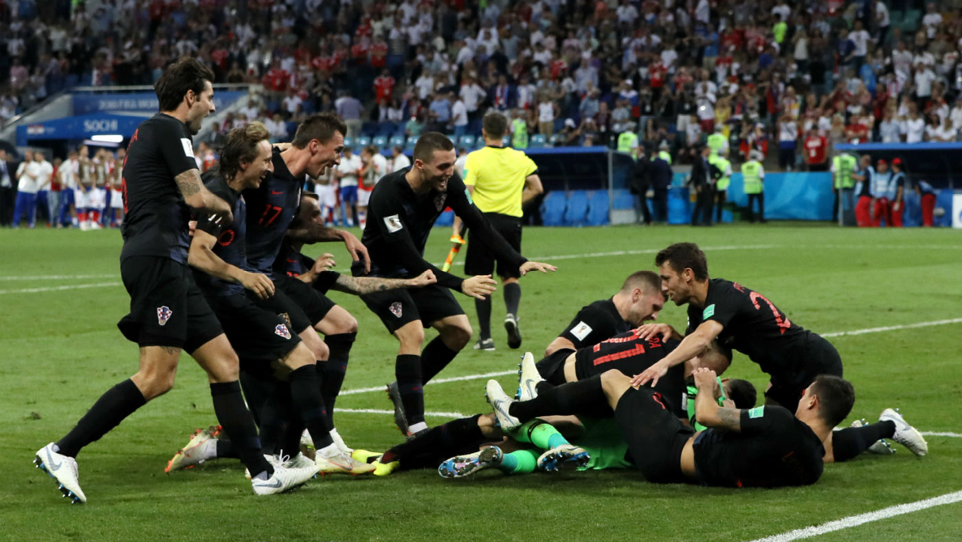 A goal celebration during the World Cup in Russia
