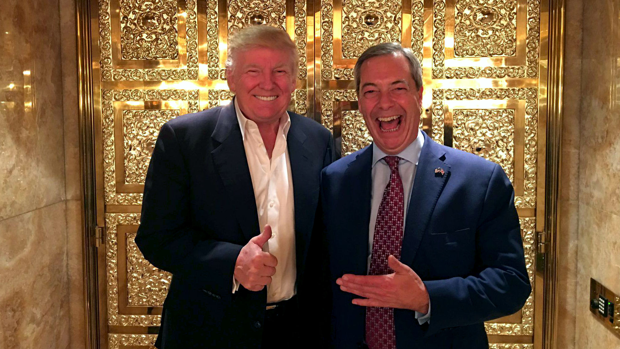 Ukip&#039;s Nigel Farage and US president-elect Donald Trump pose for a photo, days after the US election in November