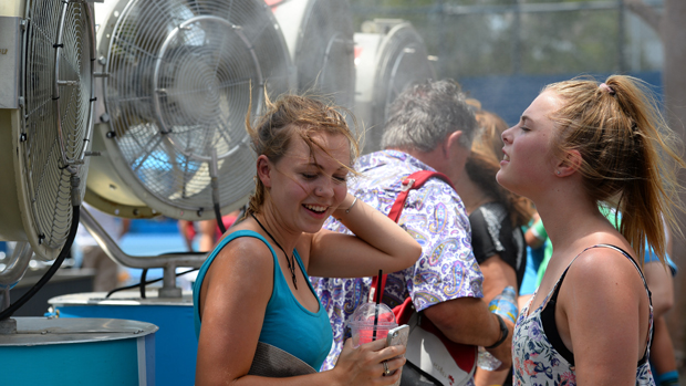 Two girls cool off at the Australian Open 