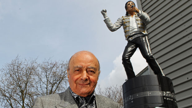 Mohamed Al Fayed and the statue of Michael Jackson