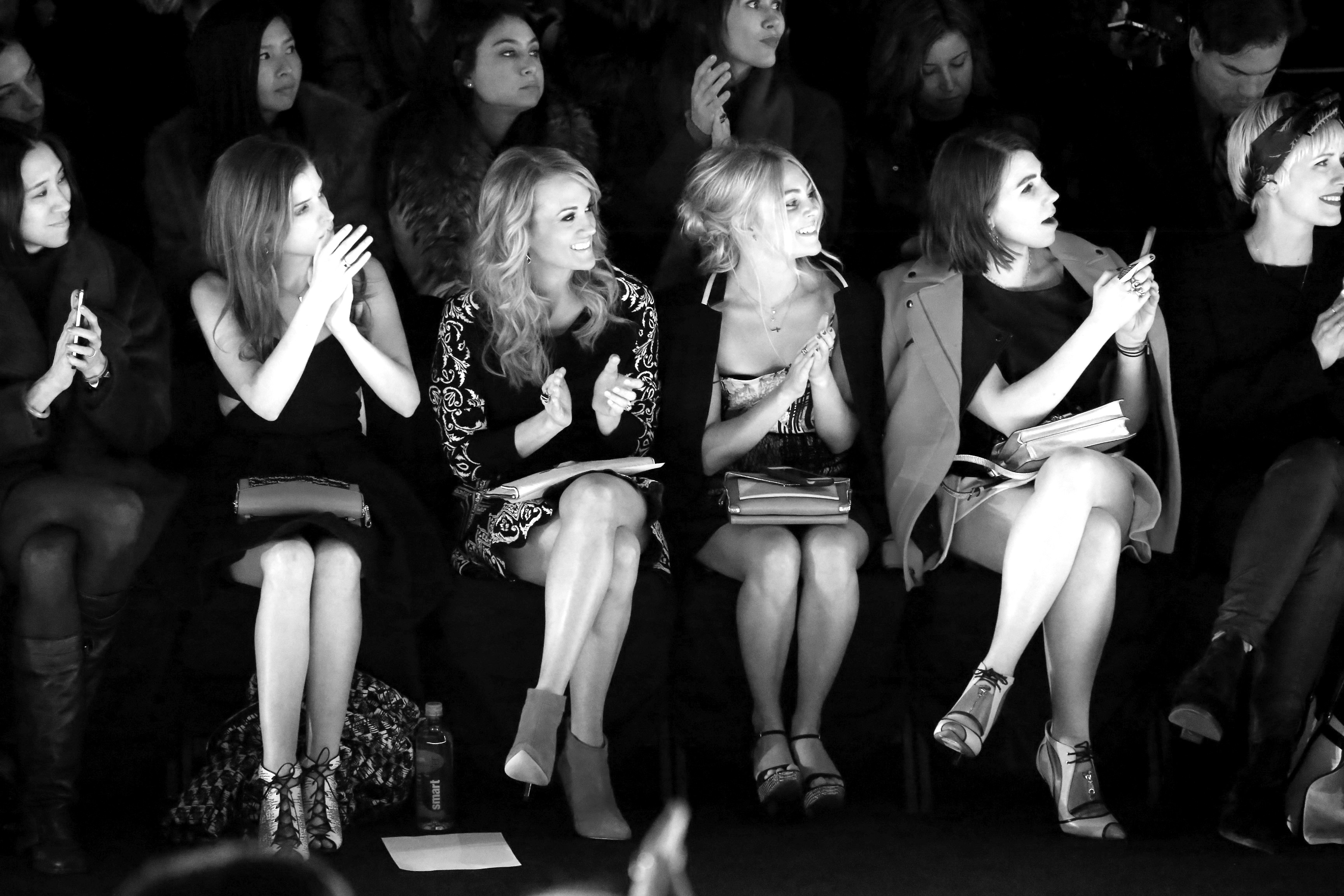 NEW YORK, NY - FEBRUARY 07:(L-R) Actress Anna Kendrick, singer Carrie Underwood, actress AnnaSophia Robb and actress Zosia Mamet attend TRESemme at Rebecca Minkoff fashion show during Mercede