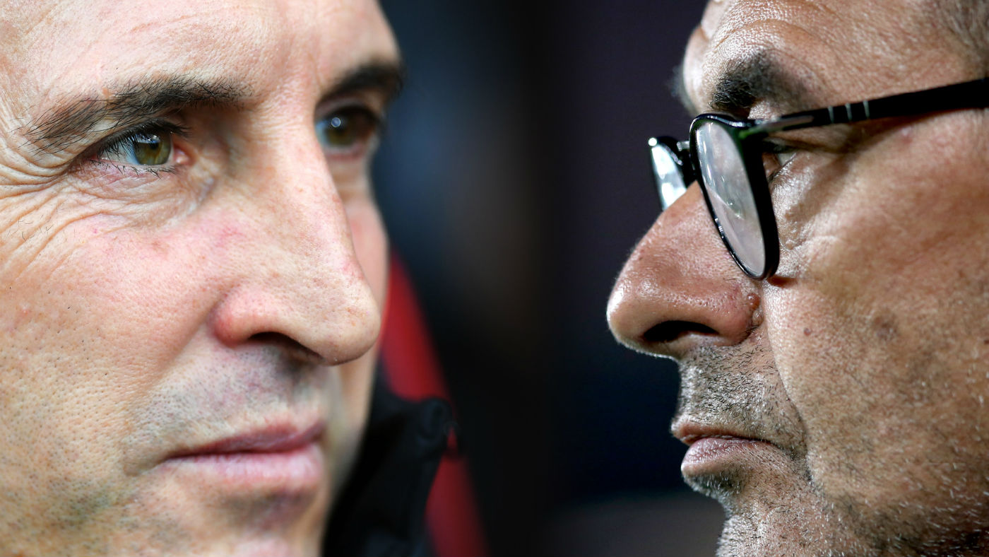 Arsenal head coach Unai Emery and Chelsea manager Maurizio Sarri