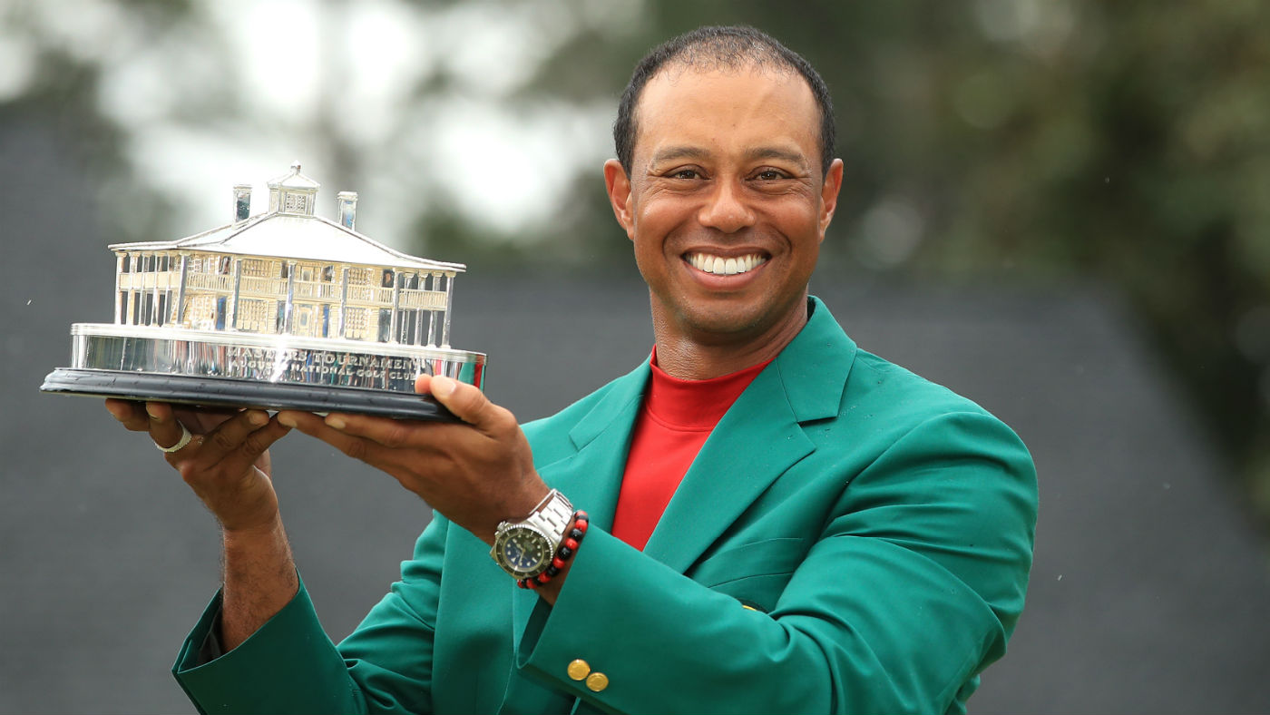 Tiger Woods celebrates his 2019 Masters victory at Augusta National Golf Club