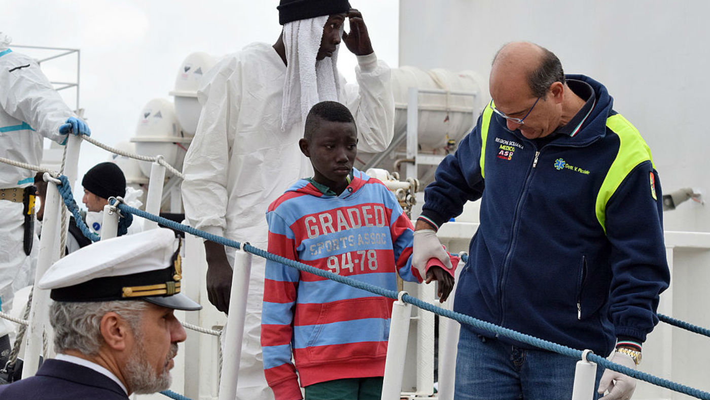 Migrant on Italian coastguard boat