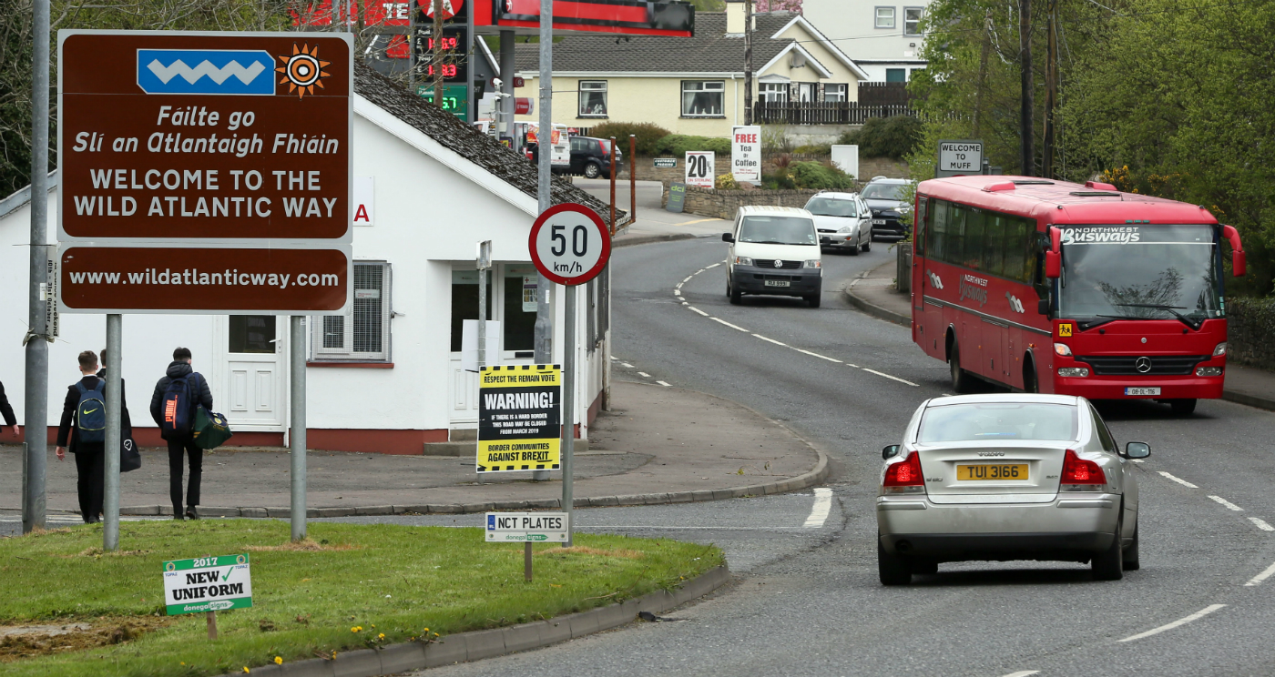 Brexit posters at the border crossing between Northern Ireland and the Republic